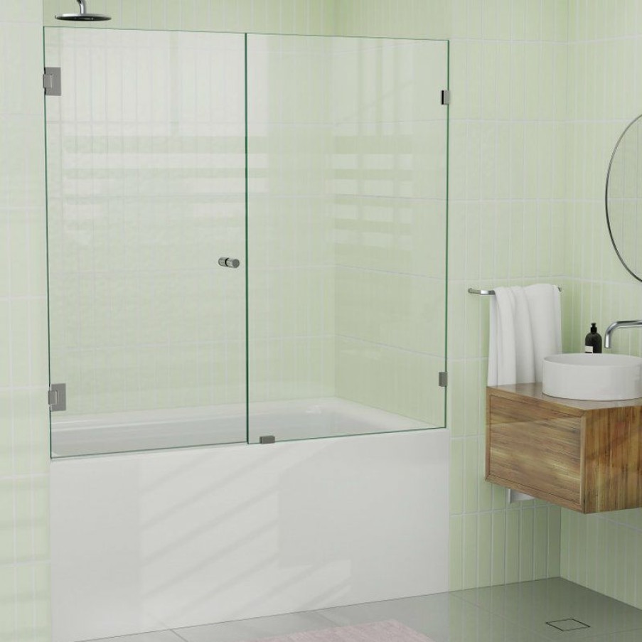 Showers * | Wholesale Glass Warehouse 58.25 X56.75 Frameless Shower Bath Door Wall Hinge, Brushed Nickel