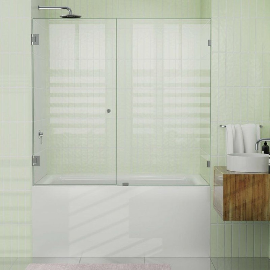 Showers * | Wholesale Glass Warehouse 58.25 X56.75 Frameless Shower Bath Door Wall Hinge, Brushed Nickel