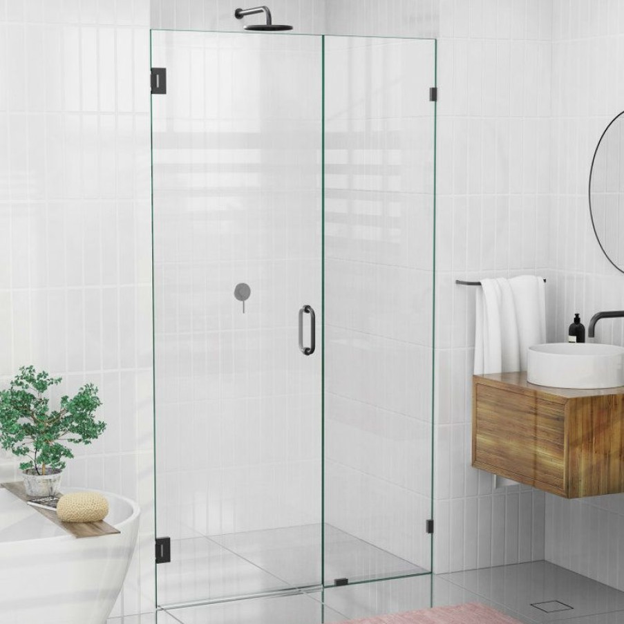 Showers * | Deals Glass Warehouse 78 X45.5 Frameless Shower Door, Wall Hinge, Matte Black