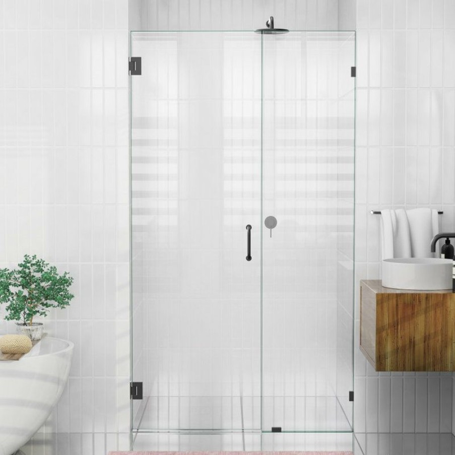 Showers * | Deals Glass Warehouse 78 X45.5 Frameless Shower Door, Wall Hinge, Matte Black