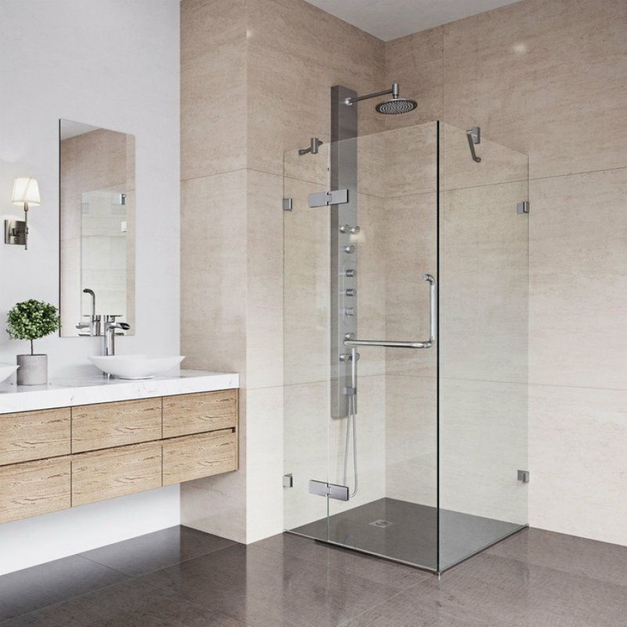 Showers * | Promo Vigo Monteray 34 X34 Frameless Shower Enclosure Without Base, Chrome