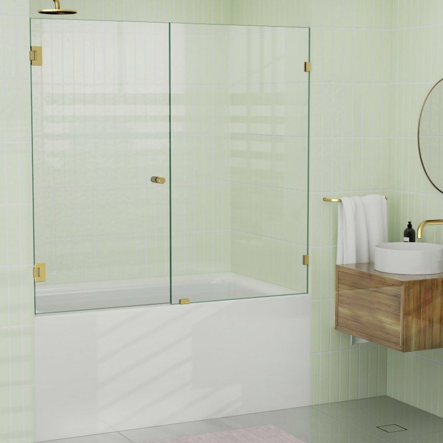 Showers * | Outlet Glass Warehouse 58.25 X60.25 Frameless Shower Bath Door Wall Hinge, Satin Brass