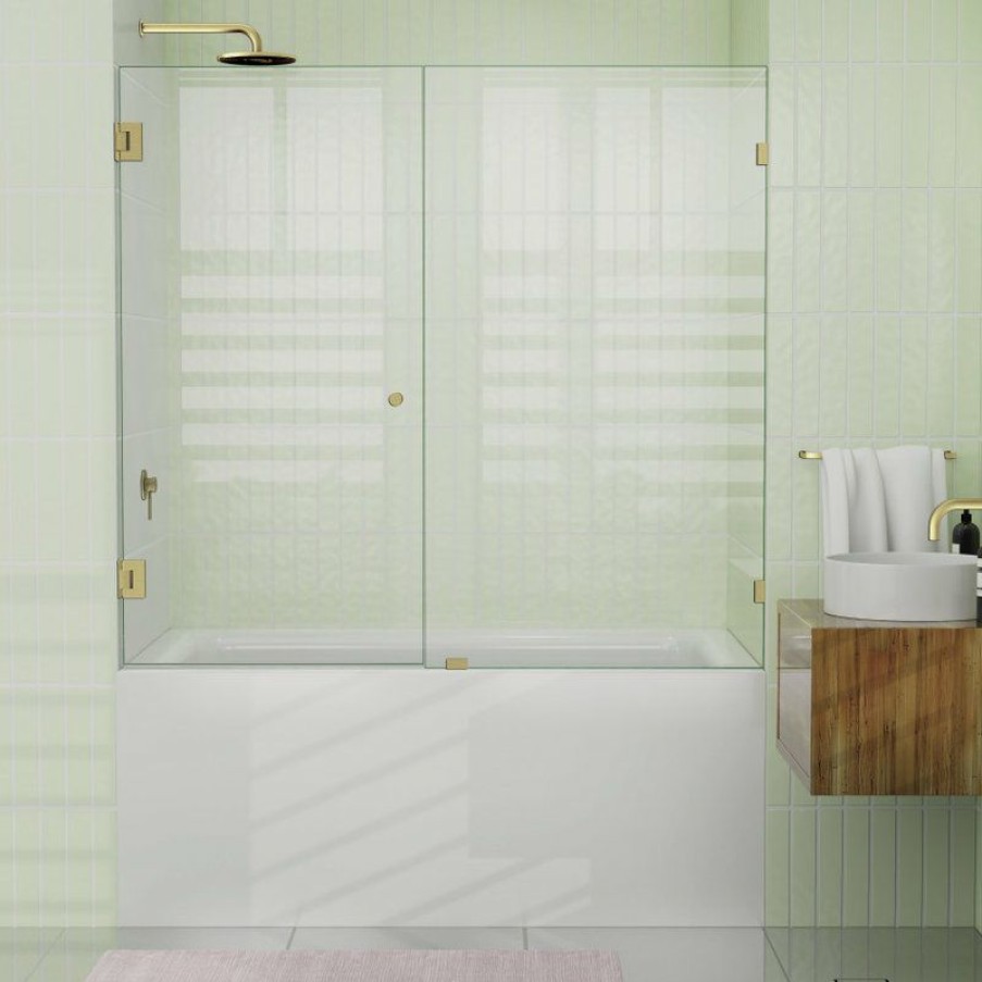 Showers * | Outlet Glass Warehouse 58.25 X60.25 Frameless Shower Bath Door Wall Hinge, Satin Brass