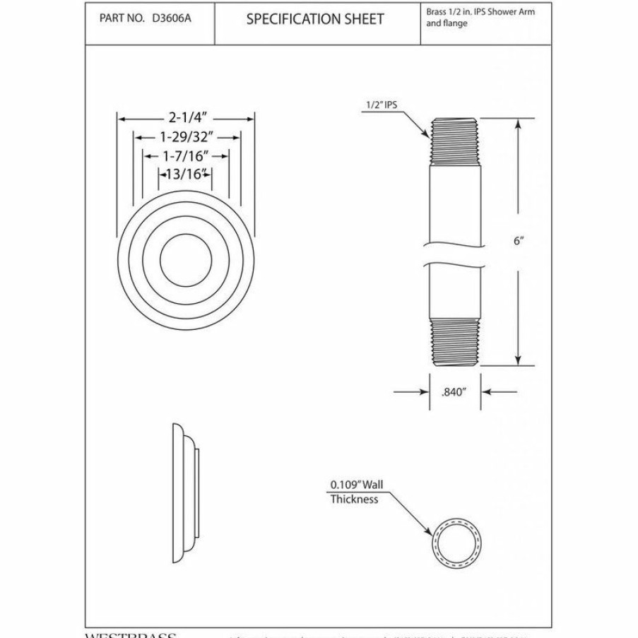 Bathroom Faucets * | Best Reviews Of Westbrass 1/2 Ips X 6 Ceiling Mounted Shower Arm With Flange In Polished Brass