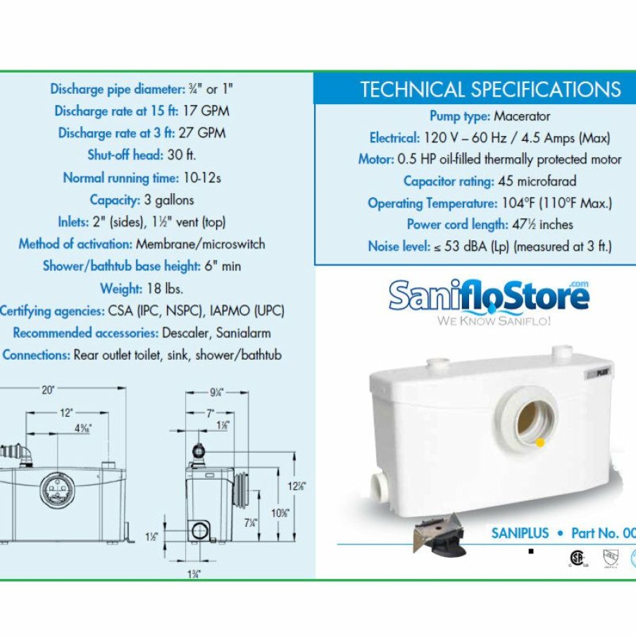 Bathroom Fixture Parts * | Best Deal Saniflo Australia Saniflo Saniplus Macerator Pump 002