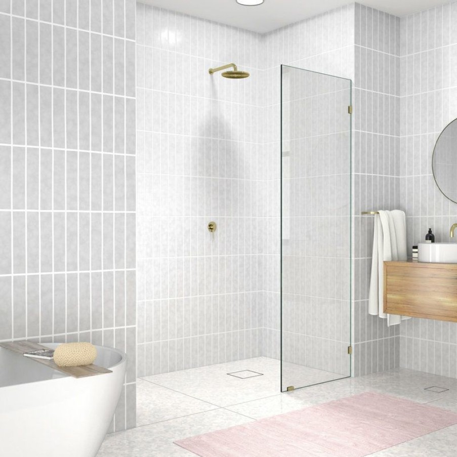 Showers * | Outlet Glass Warehouse 78 X26.5 Frameless Shower Door Single Fixed Panel, Satin Brass