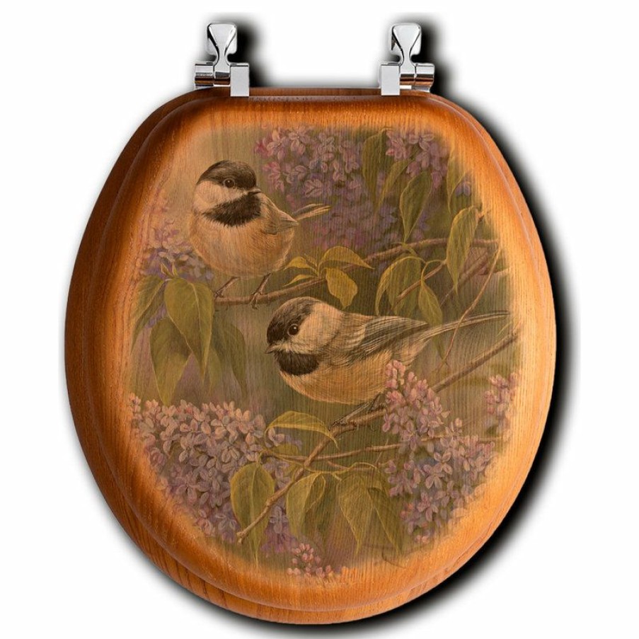 Bathroom Fixture Parts * | New Wgi-Gallery Toilet Seat, Elongated, Chickadees And Lilac, Round