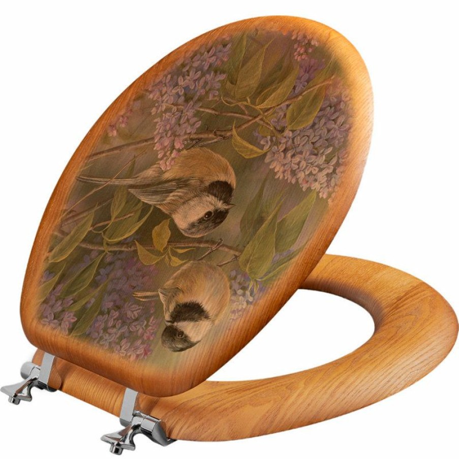 Bathroom Fixture Parts * | New Wgi-Gallery Toilet Seat, Elongated, Chickadees And Lilac, Round