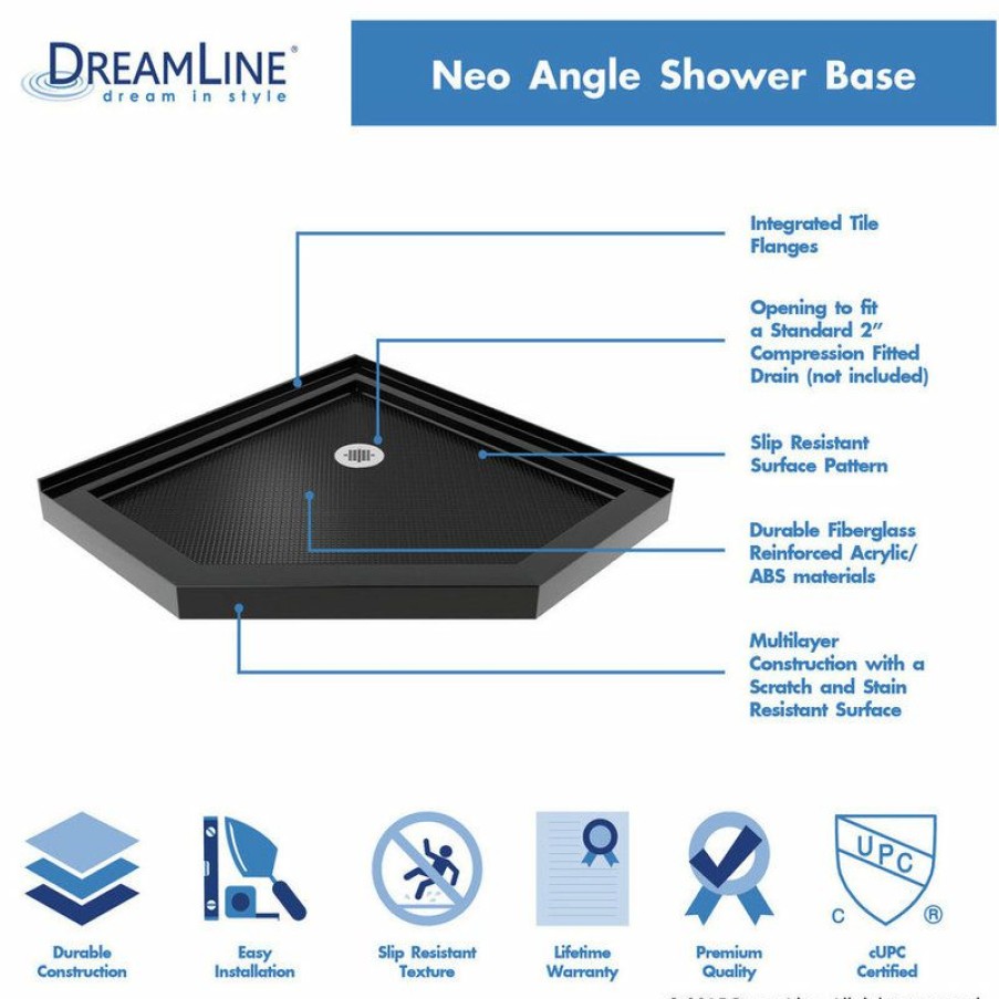 Bathroom Fixture Parts * | Coupon Dreamline Slimline 36 X36 Neo-Angle Shower Base, Black Finish