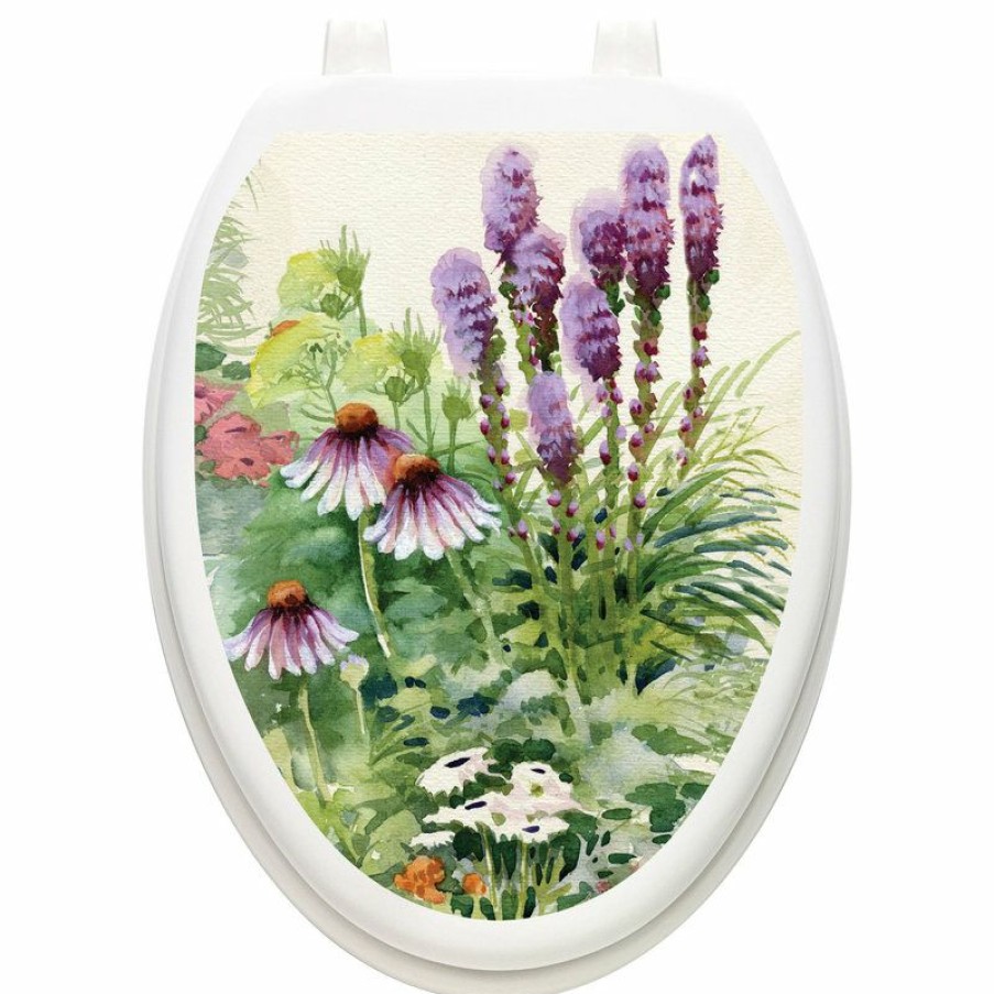 Bathroom Fixture Parts * | Deals Watercolor Garden Toilet Tattoos / Toilet Lid Decal, Elongated