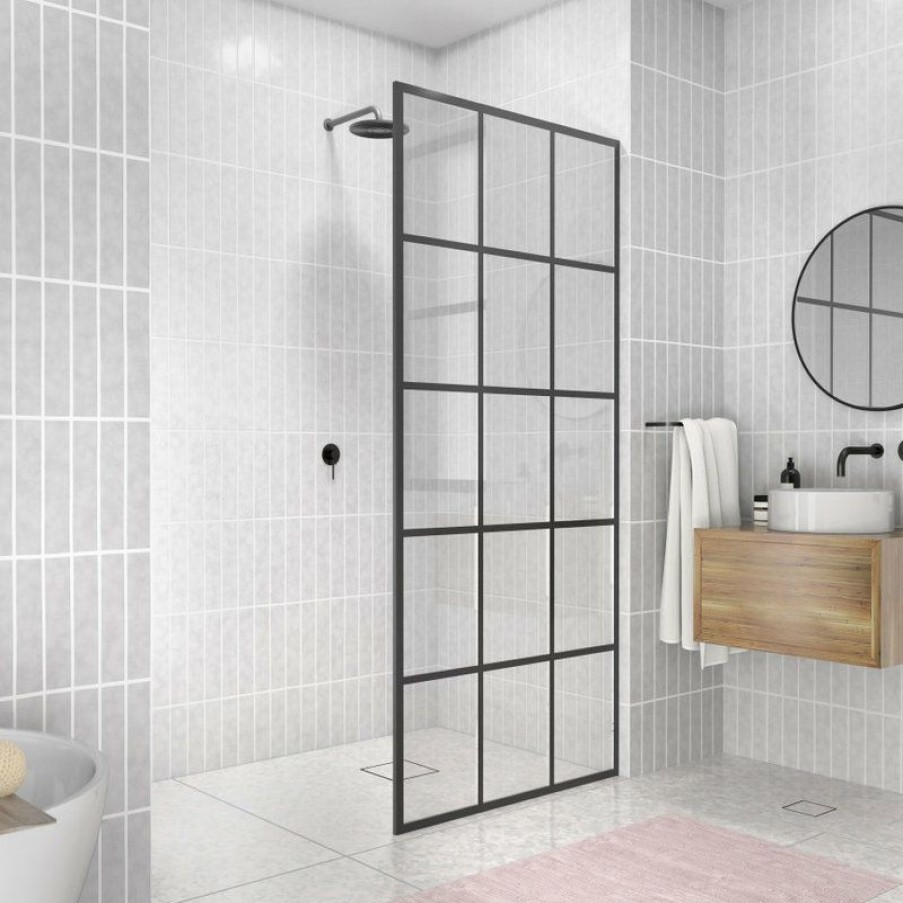 Showers * | Buy Glass Warehouse 78 X 38 French Monture Noir Single Fixed Panel