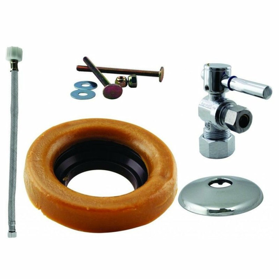 Bathroom Fixture Parts * | Top 10 Westbrass Toilet Kit With 1/4-Turn Stop And Wax Ring Lever Handle In Polished Chrome