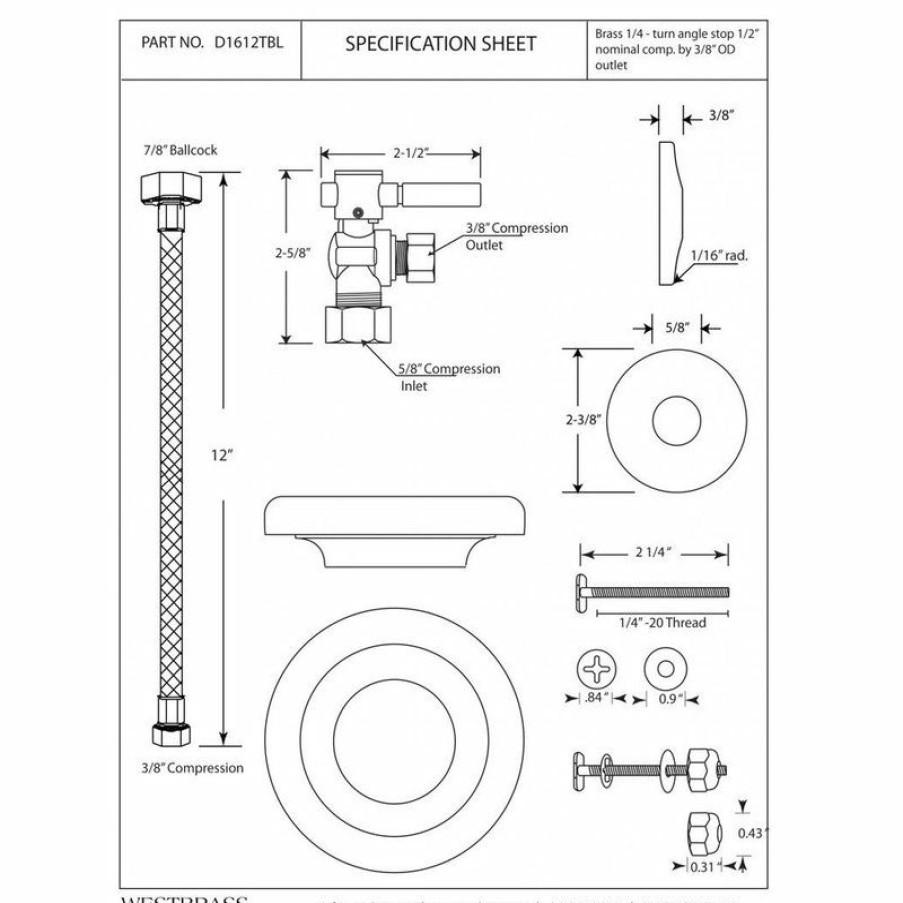 Bathroom Fixture Parts * | Top 10 Westbrass Toilet Kit With 1/4-Turn Stop And Wax Ring Lever Handle In Polished Chrome