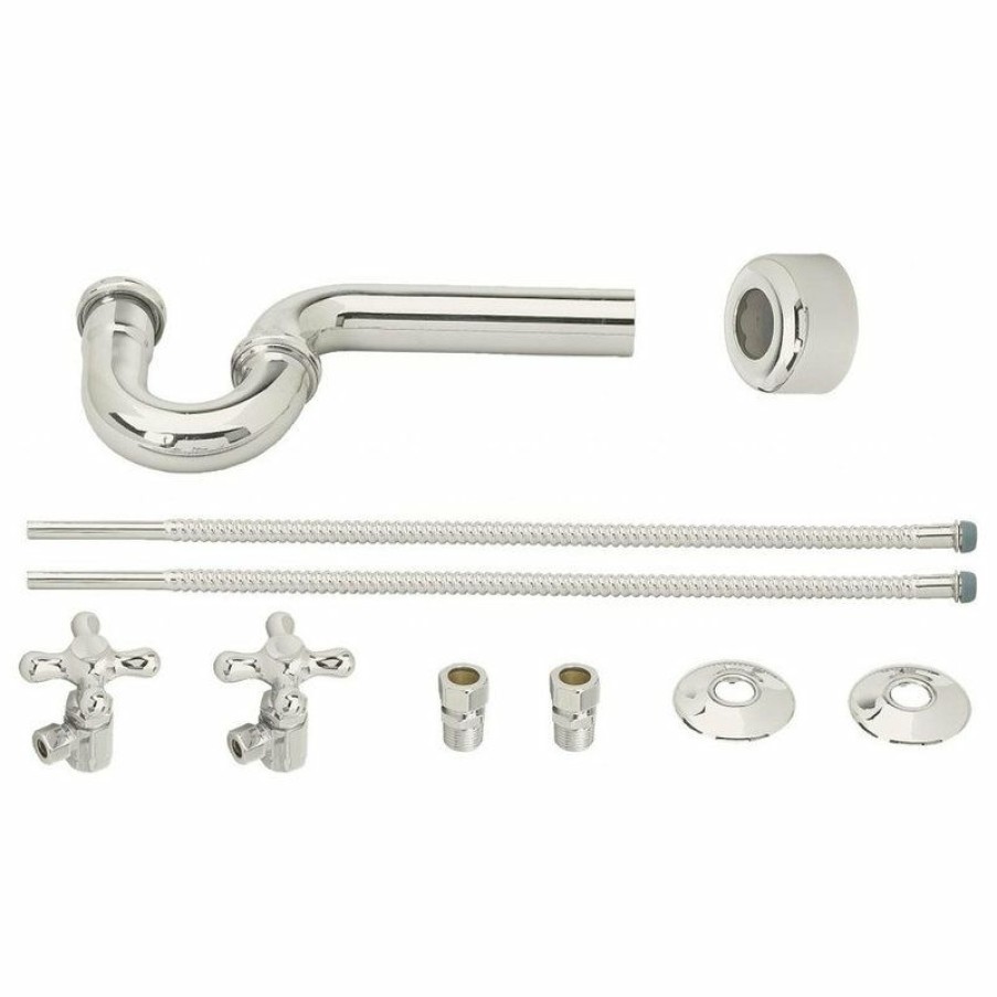 Bathroom Fixture Parts * | Deals Westbrass Victorian Pedestal Lavatory Kit Cross Handles In Polished Nickel