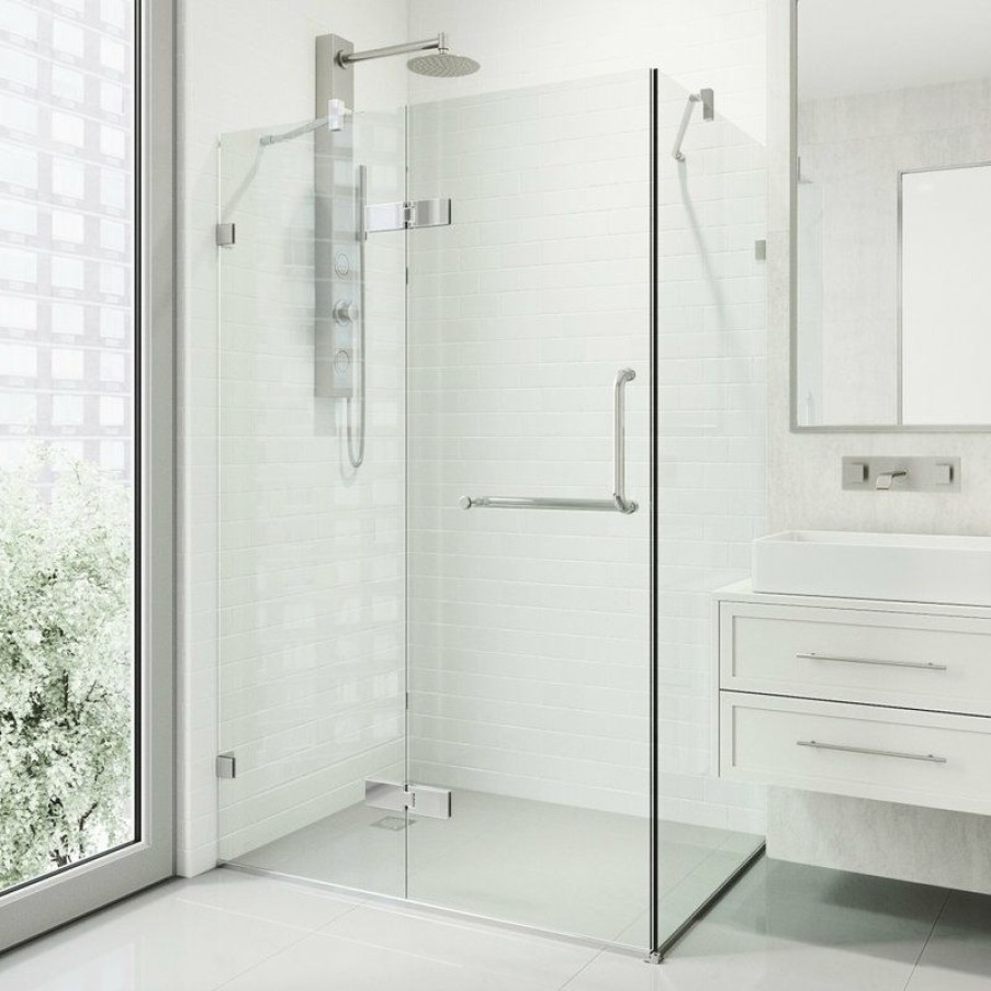 Showers * | Deals Vigo Monteray 30 X38" Frameless Shower Enclosure Without Base, Chrome