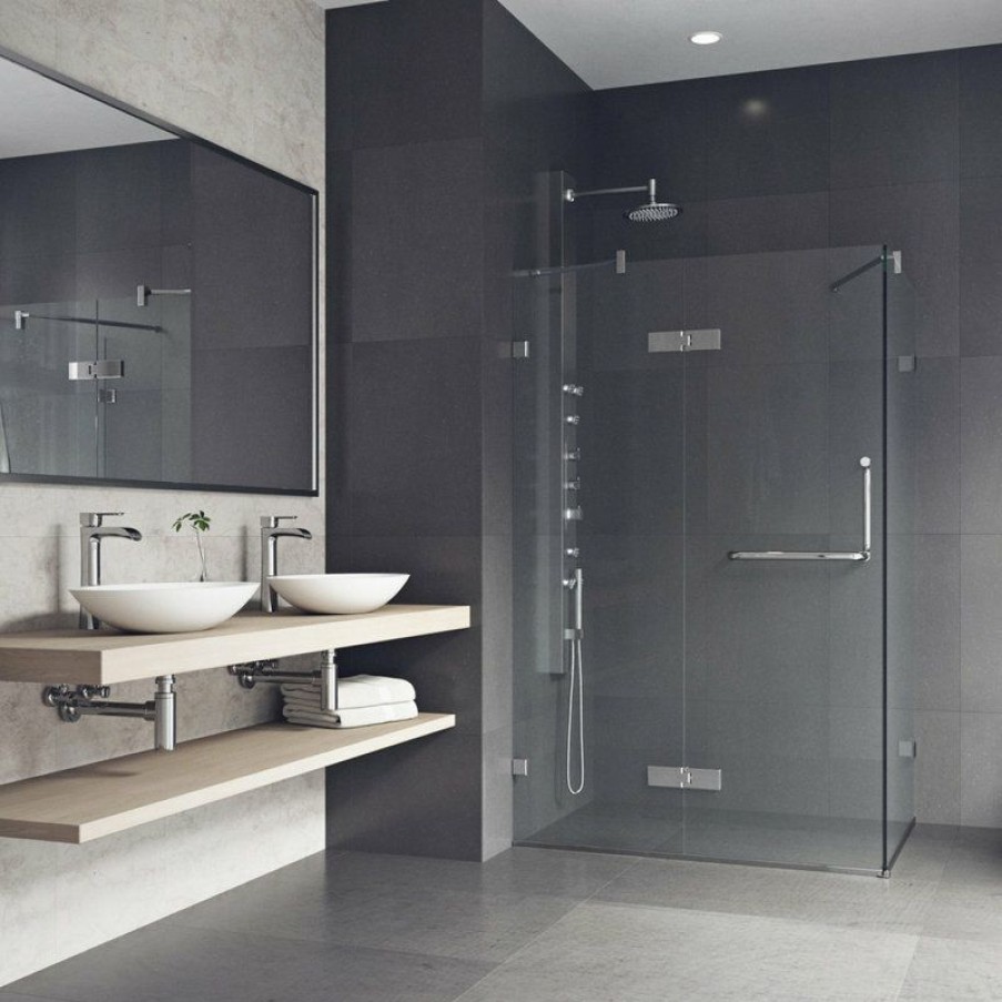 Showers * | Deals Vigo Monteray 30 X38" Frameless Shower Enclosure Without Base, Chrome