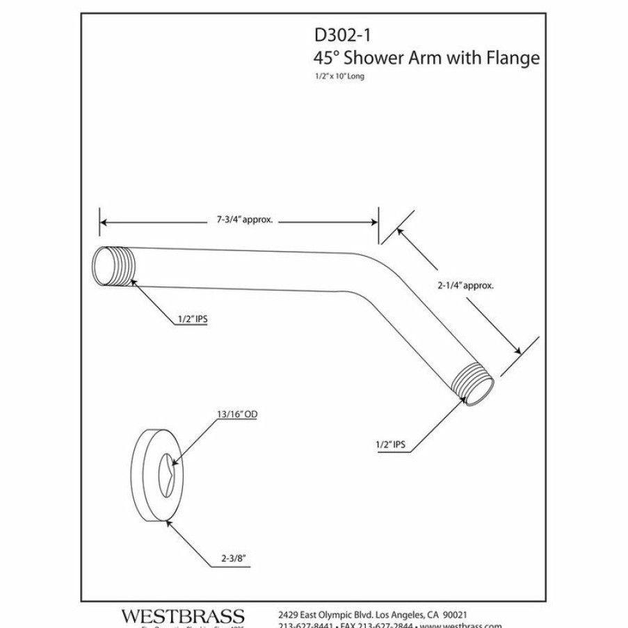 Bathroom Faucets * | Deals Westbrass 10 Shower Arm In Satin Nickel