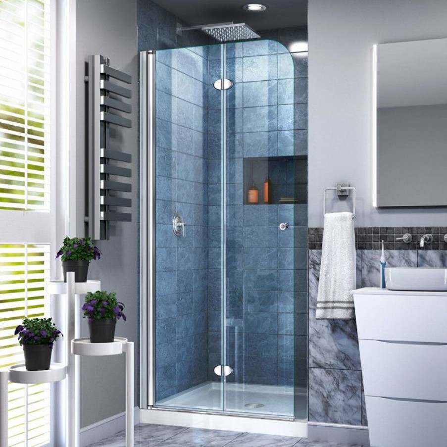 Showers * | Deals Dreamline Aqua Fold 33.5 W X 72 H Frameless Bi-Fold Shower Door, Chrome