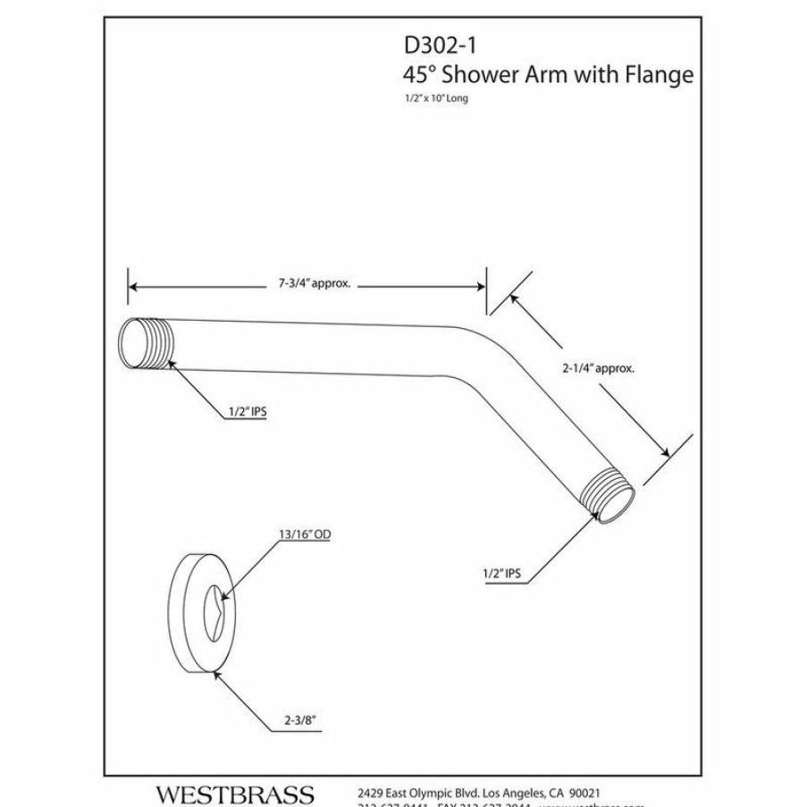 Bathroom Faucets * | Best Sale Westbrass 10 Shower Arm In Polished Nickel